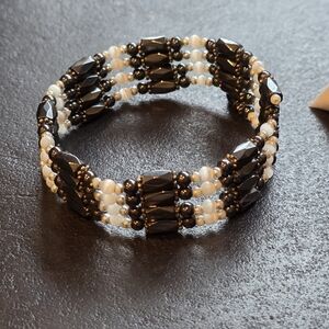 Hematite And Catseye Beaded Magnetic Bracelet